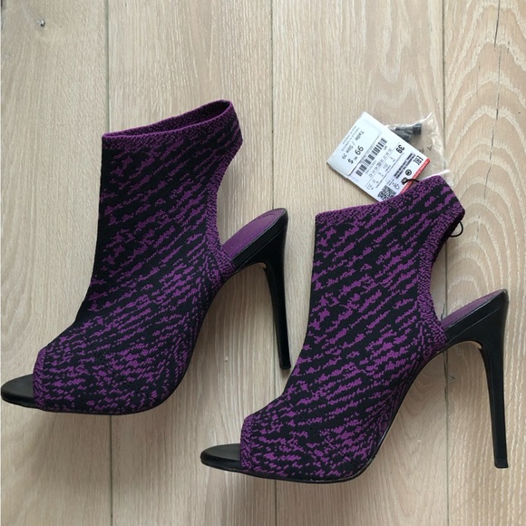 NWT Zara Women's Caged Open-Toe Heels in Black & Purple Size 8US 39EU - Picture 3 of 13